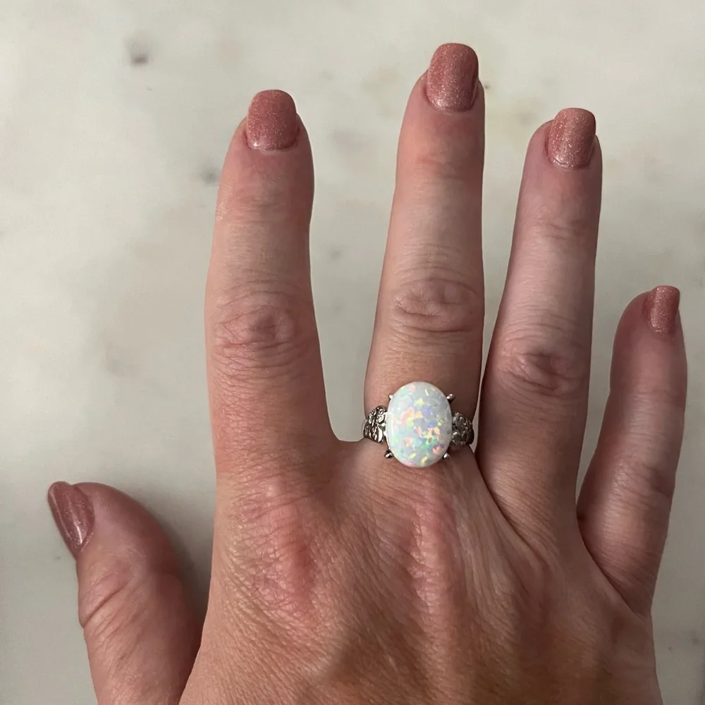 Sterling silver 925 opal and cubic zirconia statement ring